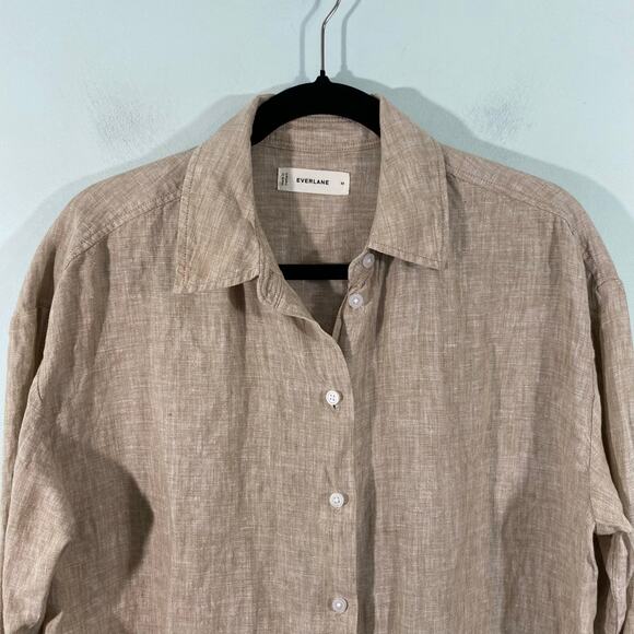Everlane Men Tan 100% European Flax Linen Button Up Shirt Size M - Picture 2 of 8